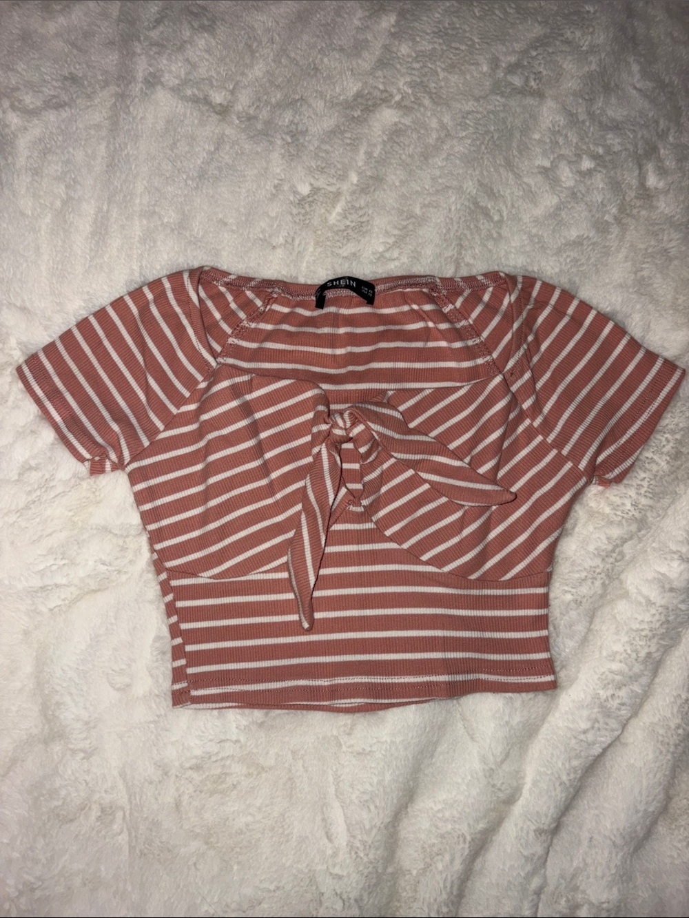 Striped Tie-Front Crop Top - Dusty Rose/Pink & White